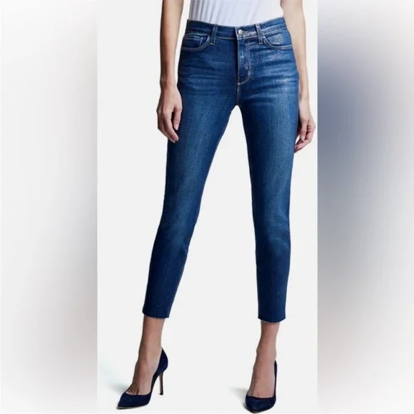 L'AGENCE El Matador french slim metallic crop skinny jeans Fremont gold size 23